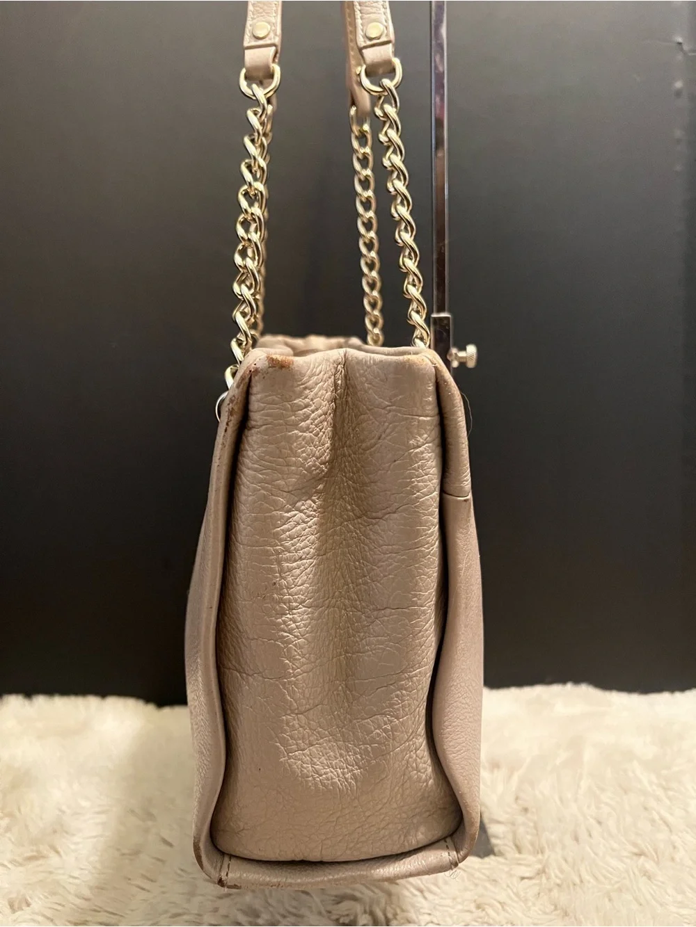 kate spade Jordyn Warm Beige Pebbled Leather Chain-Strap Tote